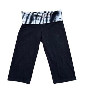 Foldover Yoga Pants Calvin Klein Capri Cropped Black Tie Dye Size L Retro Y2K